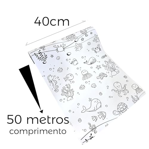 Bobina De Papel Para Colorir Pintar Rolo Infantil 40cmx50m FUNDO DO MAR