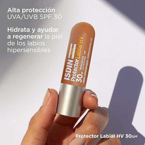 Miniatura 4 de ISDIN Protector Labial HV SPF 30, Para Labios Hipersensibles al sol, Nutre en profundidad sin engrasar, Sin Color, 1 Unidad (Paquete de 1)