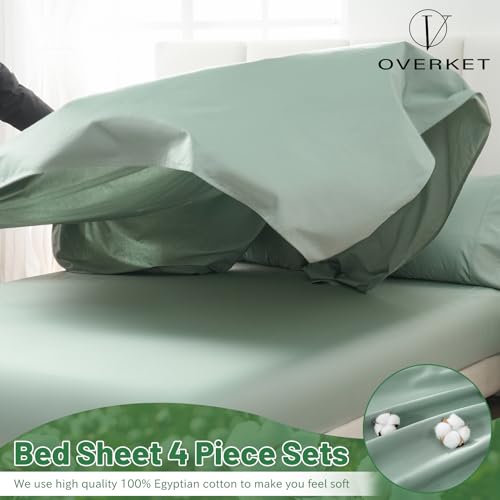 Image of 100% Egyptian Cotton Sheets King Size 4PCS 1000 Thread Count Sateen Weave Soft Breathable 16-Inch Deep Pocket (King,Sage Green)