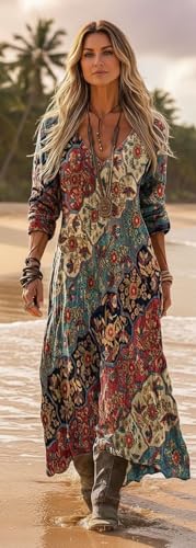 Vestido largo mujer estilo boho casual vintage ropa holgada de lino para diario y playa 6