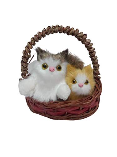 DWH Deluxe Wood Handicrafts Cute Two Soft Cat in Wood Basket for Kids (Brown, Small)