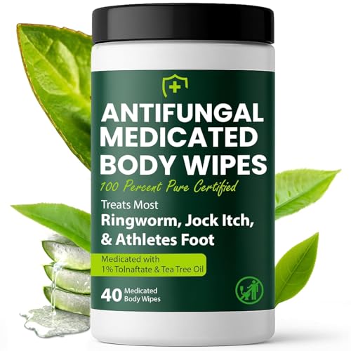 Body Wipes for Men & Women | Cleansing Body Wipes for Wrestling Combat Gym Camping | Medicated with 1% Tolnaftate Tea Tree Oil | Treats Ringworm Jock Itch Athletes Foot | 40 Wipes