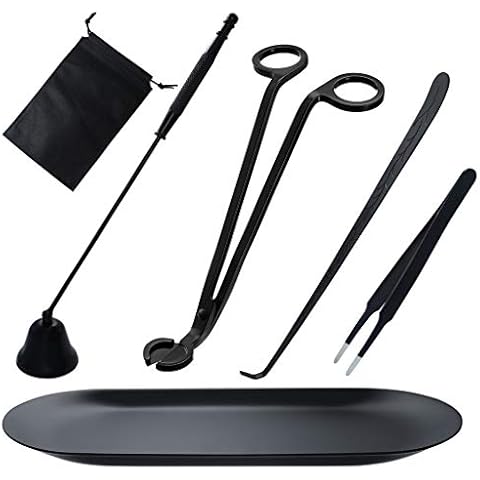 laffeya Candle Wick Trimmer, Candle Accessories Set 6 in 1 - Candle Snuffer, Wick Trimmer, Wick Dipper, Tweezers, Storage Bag and Plate Tray Cover