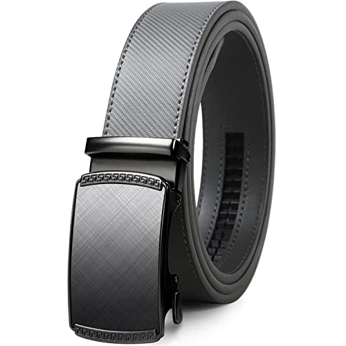 Image of Drowsmen Leather ratchet belt 1 3 /8 inch with Click Sliding Automatic Buckle, Adjustable belt Trim to Fit
