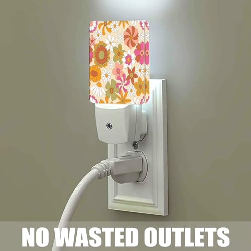 Image of Vintage Boho Floral Night Light Plug in Wall Lamp Smart Dusk to Dawn Sensor for Home Decorative, Kids Room Bedroom Bathroom Kitchen Hallway Gifts