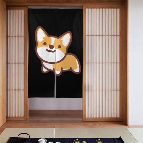かわいい 柴犬 犬柄 アニメ 間仕切り のれん ロングカーテン 四季兼用 暖簾 和風 おしゃれ 遮光のれん 幅86丈143cm IU116