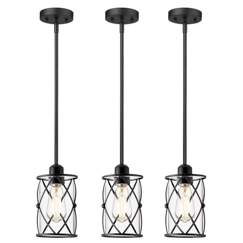Osimir Glass Pendant Lights Kitchen Island 3 Pack, Black Kitchen Pendant Lighting Over Island with...