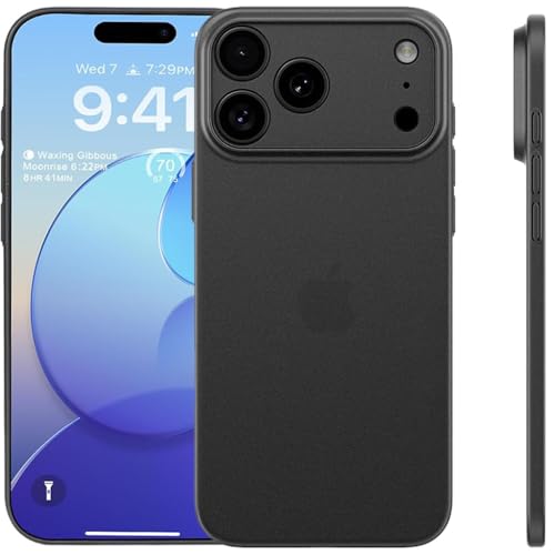 3P SPACE Super Sottile Custodia per iPhone, 0.3mm Ultra Slim Light Matte Cover Semi rigida Posteriore per iPhone, Minamal Design (iPhone 17 Pro - Nero)