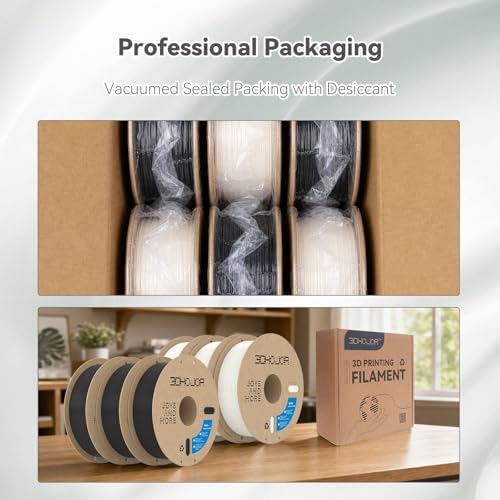 Image of 3DHoJor 6KG Bundle PLA+ Filament 1.75mm PLA 3D Printer Filament, 6 Pack 1kg(2.2lbs) Cardboard Spool, Dimensional Accuracy + /- 0.03mm, Fit Most FDM Printer (Black*3+Milky White*3)
