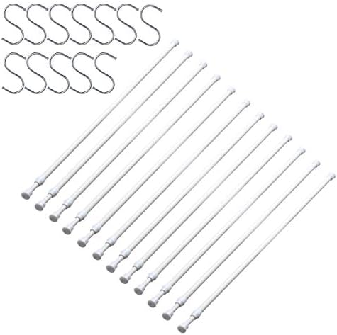 12 Pack Tension Rods for Windows 28 to 48 Inch Spring Tension Rod Adjustable Metal No Drill Curtain Rod for Windows, Shower, Door, Kitchen (White, 12 Pack)