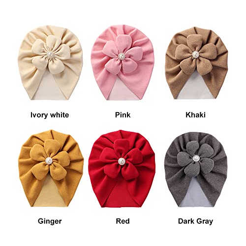 Baby Girl Velvet Flower Bow Knotted Turban Hat Warm Beanie India Cap Floral Head Wrap For Newborn Infant Toddlers 6Pcs (Velvet Flower) #TOP1
