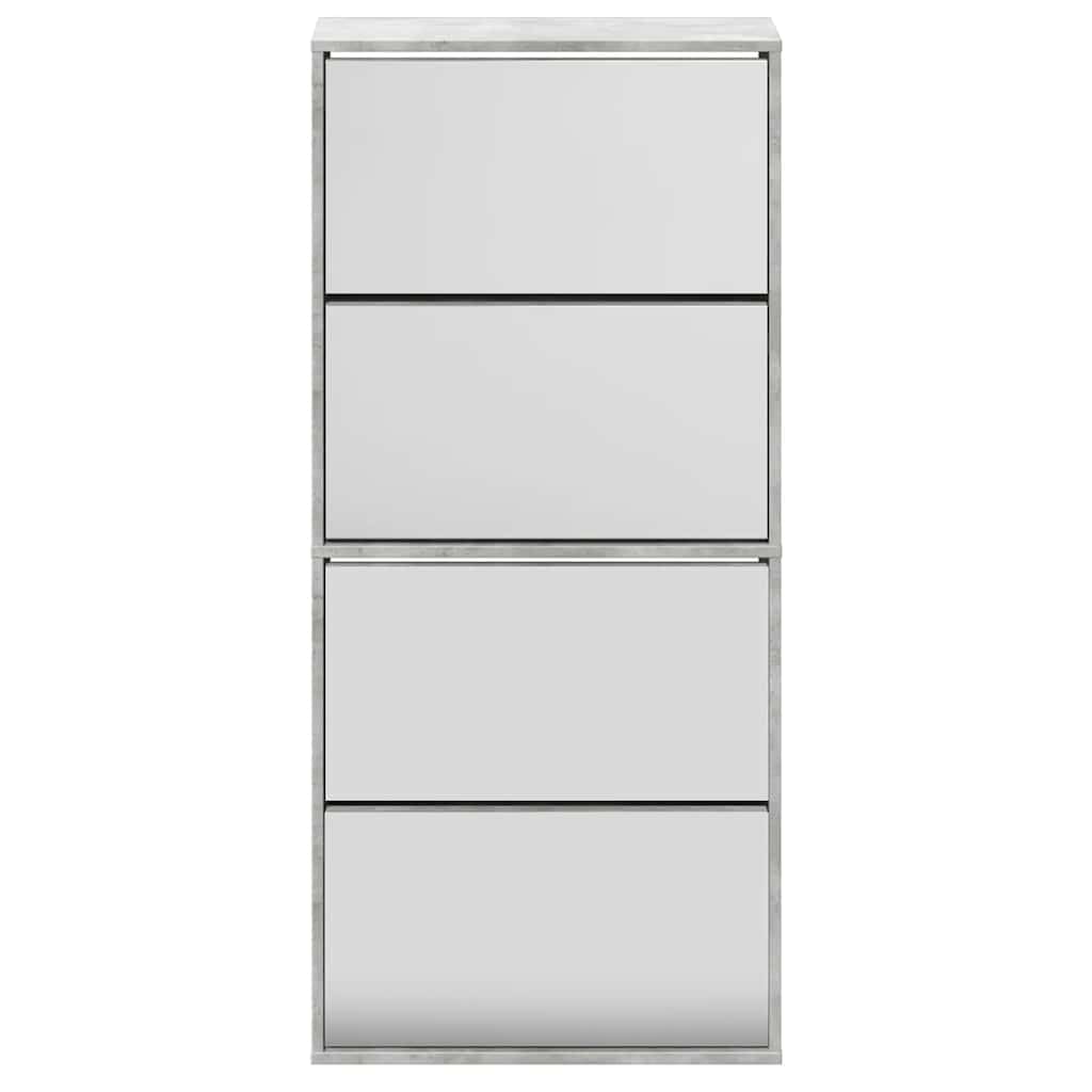 Generisch Zapatero con espejo, 4 compartimentos, color gris hormigón, 63 x 17 x 134 cm, moderno zapatero con compartimentos basculantes de madera, ideal para pasillo y salón