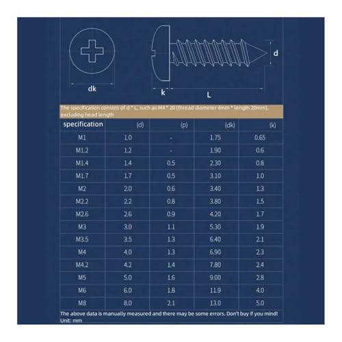 金属ネジ 30-50個 304ステンレス鋼 M2 M2.2 M2.6 M3 M3.5 M4 M5 M6 クロス丸頭セルフタッピングネジ なべ頭セルフタッピング木ネジ(8mm,M2.6-50pcs)