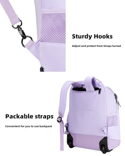 MATEIN Rolling Backpack for Women, 17 Inch Travel Laptop Backpacks with Wheels, Waterproof Large Roller Carry On Luggage Wheeled, Trolley Overnight Suitcase Business Computer Bag, Purple - Image 5