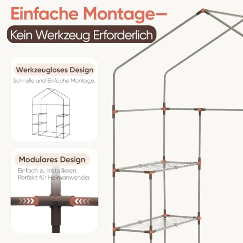 Sekey Gewächshaus 200x145x75 cm, Foliengewächshaus Stabil, Gewächshaus Balkon mit 4 Regalböden für optimales Pflanzenwachstum, Weiß, XL – Bild 5