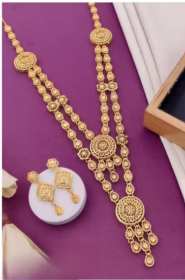 S.K. RAJVADI MICRO GOLD NECKLACE AND EARINGS SET FOR WOMEN AND GIRLS LONG HAARWomen Jewelry(C.K,Rajdevi Set)-picture-11