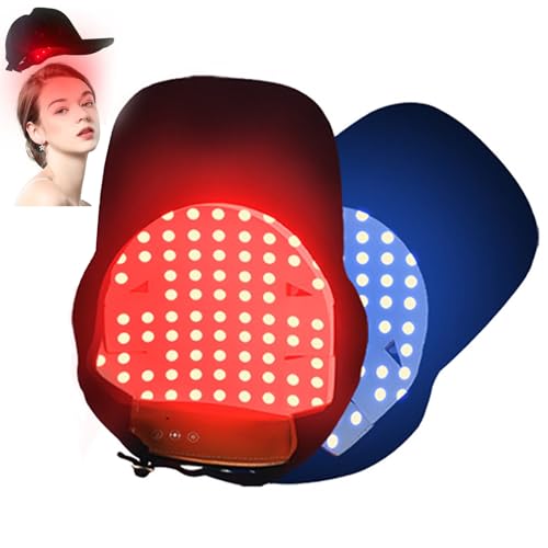 Cuffia per terapia a luce rossa per ricrescita dei capelli, 630 nm, 650 nm, 470 nm, luce rossa e blu, 4 modalità, massaggio a vibrazione, 70 LED per trattamento della perdita dei capelli, per uomini e