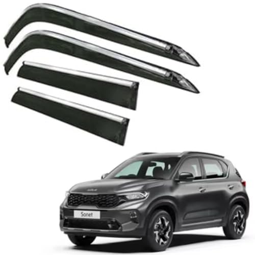 Image of CAR SAAZ Side Door Visors for SONET(2020-2024)(Set of 4Pcs)| Smoke Finish Chrome Lined Rain Guards, Polycarbonate