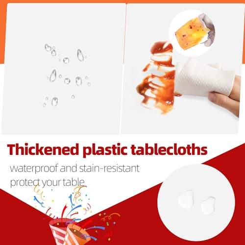 Image of tujol White 6 Pack Plastic Table Cloth 84 inch, Disposable Round Tablecloth Table Cover, Plastic Tablecloths for Parties