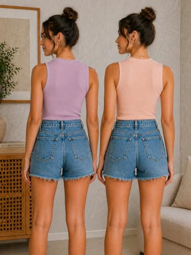 Image of Toochki Tops for Women Crop Top for Women's Tank Activewear Tee Casual Sports Cotton High Neck Camisole Pack of Two (2)