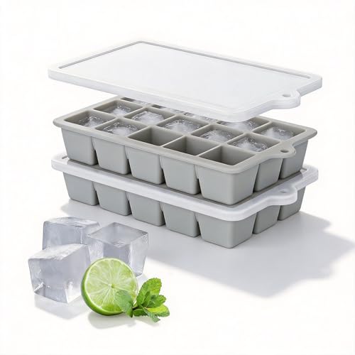 Silicone Ice Cube Tray 2 Pack, HANCELANT Ice Cube Mold, Ice Trays for Freezer with Lid for Whiskey, Cocktail, Drinks and Food, Freezer, BPA Free, Easy Release