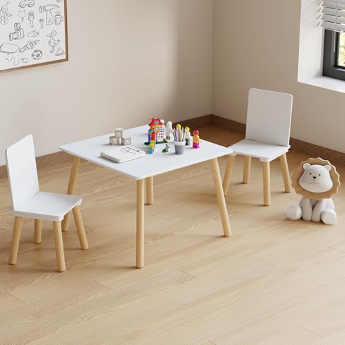 Image of Kids Table and 2 Chairs Set, 3 Pieces Toddler Table and Chair Set, Kids' Table & Chair Sets, Kid Play Table for Daycare, Classroom, Home (White)