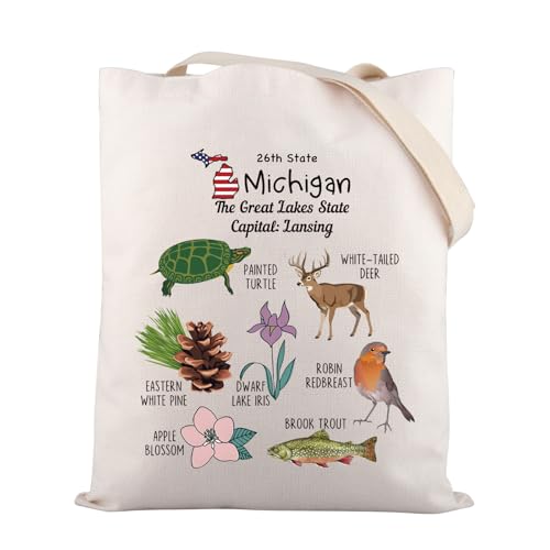 Zuo Bao Lake Michigan Tote Bag Michigan Pride Gift Michigan Great Lakes State Great Lakes State Gift Lansing Themed (26th State)