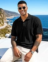 JMIERR Polo Shirts for Men Classic Fit Short Sleeve Loose Casual Soft Button Old Money Textured Cable Knit Shirt Quiet Luxury Clothes, XL, Black — image 3