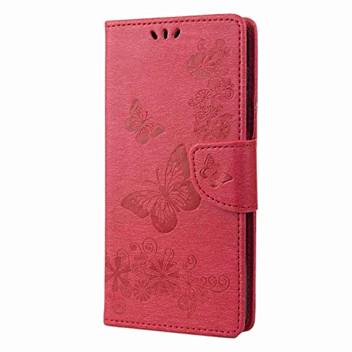 Skyhewen for Motorola Moto G23 Case Moto G13 Case Moto G53 5G Case Wallet Flip Shockproof Floral Butterfly PU Leather Phone Case Magnet Stand Card Holder Silicone Bumper Case Cover Rose Red