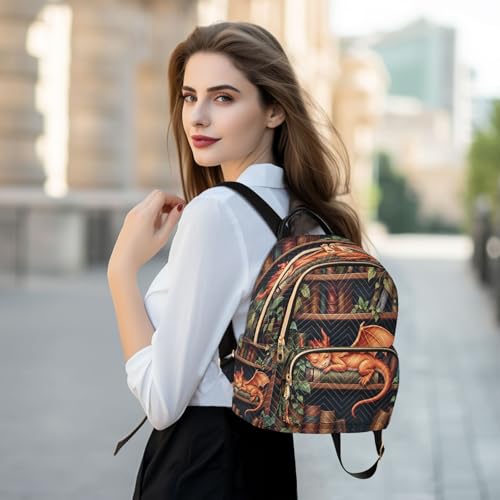 Image of ALAZA Dragon Bookshelf Book Women Backpack Purse Ladies Fashion Shoulder Bag Daypack Travel Bag 7.5L