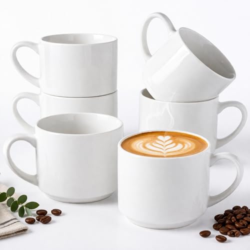 GBhome 14 OZ Coffee Mugs Set of 6, Stackable Ceramic Mugs for Men, Women, Modern Coffee Mugs With...