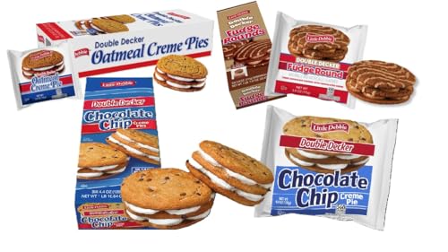 Little Debbie Double Decker Variety Pack, 1 Caddy each of Double Decker Oatmeal Creme Pie, Double Decker Chocolate Chip Creme Pie, Double Decker Fudge Rounds (6 individually wrapped packs per caddy, 18 total snacks)