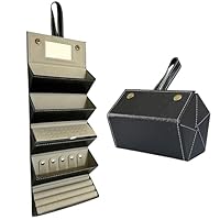 Longjet Travel Jewelry and Sunglasses Roll Organizer Case with Mirror and 5 Compartments for Rings, Necklaces, Earrings, Eyeglasses (Black)