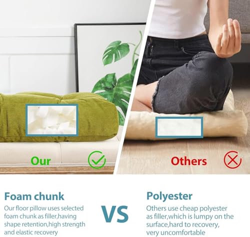 Image of Floor Pillow, Square Meditation Pillow for Seating on Floor Solid Thick Tufted Seat Cushion Meditation Cushion for Yoga Living Room Sofa Balcony Outdoor