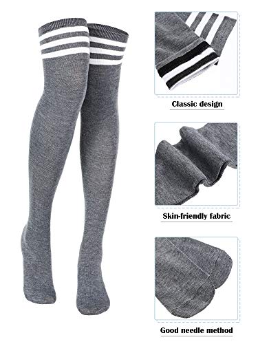 SATINIOR 3 Pairs Knee High Socks Thigh High Triple Stripe over the Knee Socks Long Opaque Thigh Stockings