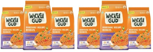 Image of WickedGud Nourishing Schezwan Instant Noodles (207gm x 3) | Healthy Noodles | No Maida | No Oil | No MSG | High Protein | High Fibre | Cholesterol Free (Pack of 2)