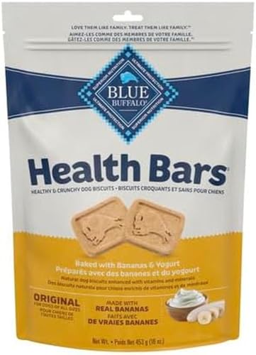 Blue Buffalo Health Bars Natural Crunchy Dog Treats Biscuits, Banana & Yogurt 16-oz Bag