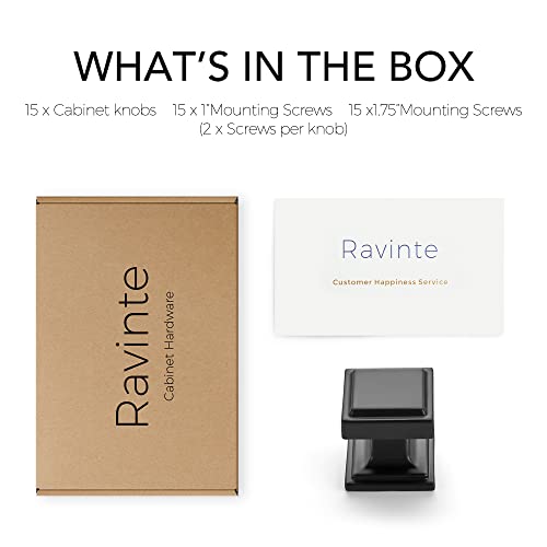Image of Ravinte 15 Pack Matte Black Square Kitchen Cabinet Knobs,Zinc Solid Drawer Pulls,Farmouse Cabinet Handles for Cupboard, Dresser, Closet and Bathroom, Modern Cabinet Hardware for Cabinets