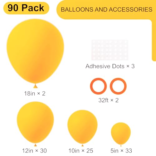 Image of Voircoloria 90pack Lemon Yellow Balloons Different Size 18 /12 /10 /5 Inch Yellow Balloon Garland Arch Kit for Graduation, Wedding, Birthday, Princess Theme, Baby Shower, Anniversary Party Decorations