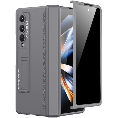 Miimall for Samsung Galaxy Z Fold 4 Case with Privacy Screen Protector, Built-in Convenient Adjustable Kickstand & Magnetic Hinge Protection All-Inclusive Protective Case for Galaxy Z Fold 4 5G(Grey)