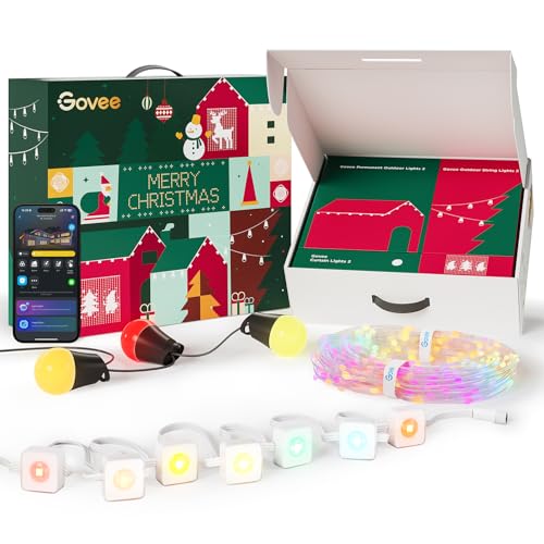 Govee Christmas Lights Set, 100ft Permanent Outdoor Lights, 96ft String Lights,4.9×6.6ft Curtain Light for Halloween and Christmas Decorations, Works with Alexa, Google Assistant, IP65 Waterproof