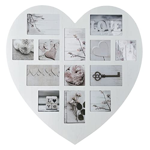 Atmosphera - Cadre Pêle-mêle Multivues Coeur 13 Photos en Bois et Verre 59.5 x 60.2 cm