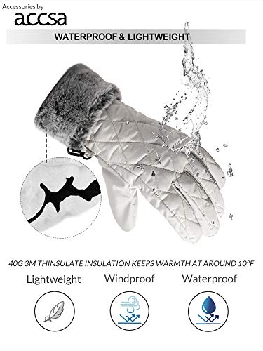 Accsa A99060 Women Winter Ski Glove Waterproof 3M Thinsulate Warm Windproof Off-White M thumb #3