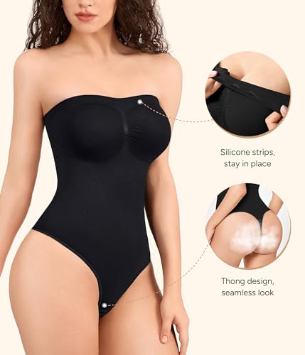 Irisnaya Strapless Shapewear Bodysuit for Women - Thong Bodysuit Tummy Control Tube Top Body Suits with Removable Strap3