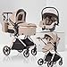 Lnhcrbs Passeggino 3 in 1 con Navicella, Trio Sistema's Navicella è Pieghevole, Carrozzina Maniglia è Regolabile, le Ruote sono in Materiale PU, per Bambini dalla Nascita a 3 Anni-Kaki-Beige immagine