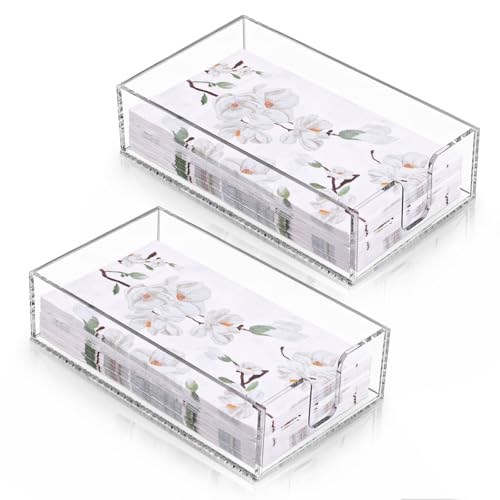 Image of SHENLIU 2 Pack Clear Napkin Holder, 0.16" Thickness Flat Napkin Holder 8.8x5.3x2.5" Acrylic Guest Towel Tray Bathroom Napkins Guest Disposable Holders for Kitchen, Weddings, Party, Hotel, Restaurant