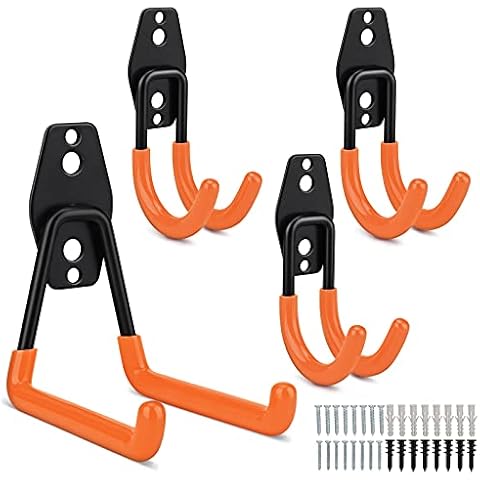 Garage Hooks,hicoosee Heavy Duty Garage Storage Hooks for Hanging Power Tools, Ladder, Bikes, Bulk Items, Orange 4PCS Cover