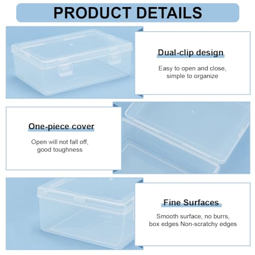 Image of BENECREAT 4 Sizes Bead Storage Organizer Box, Rectangle Clear PP Plastic Box Containers, Dustproof Case with Hinged Lid for Cards, Beads and Craft Supplies
