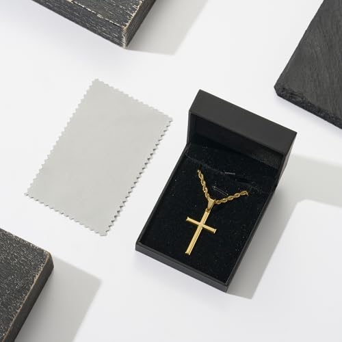 SWEETV 18K Gold Over 925 Sterling Silver Cross Necklace for Men/Women, Stainless Steel Cuban/Rope Chain Cross Pendant 18-24 inch, Religious Jewelry Gifts for Men4