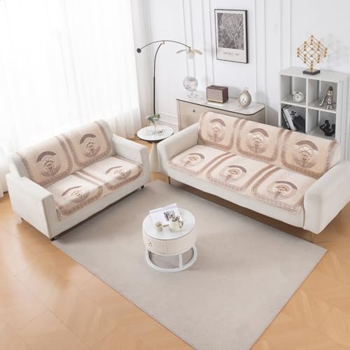 Image of HOKIPO Noor Beige Premium Chenille Jacquard Sofa Cover 5 Seater - (3+2) for Seat & Back | 'Royal Aangan Series' (IN-1008-L4*2 + IN-1007-L4*2)